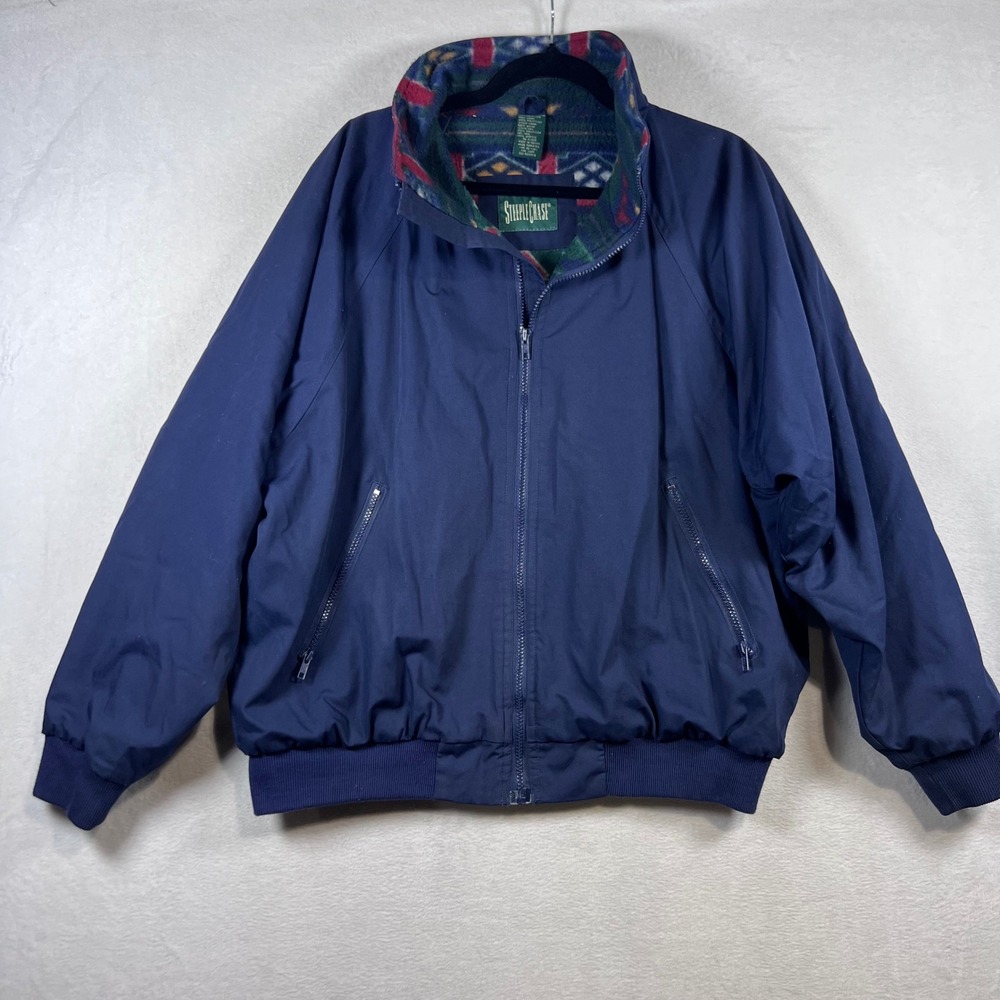Steeplechase Mens Large Navy Southwestern Fleece Lined Bomber Jacket Zip Up 90s